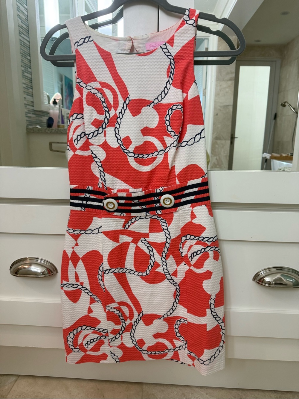 Lilly Pulitzer Booze Cruise Coral and White Nautical Rope Print Dress